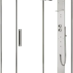 Vente Directe Douche à vapeur Ronal Mimesi Argent brillant Panneau avant Hardlite blanc mat avec tablette